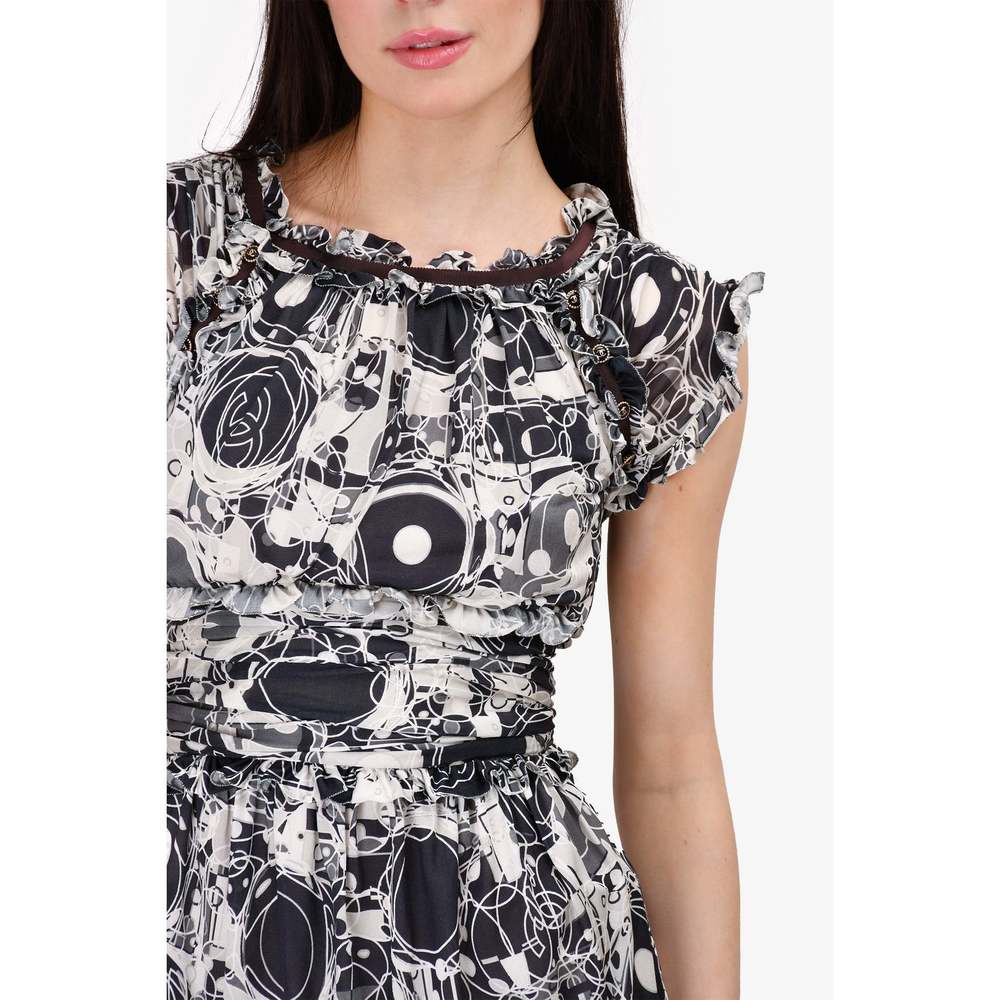 Pre-loved Chanel™ Vintage Black And White Patterned Ruched Dress Size 36 - Picture 2 of 3